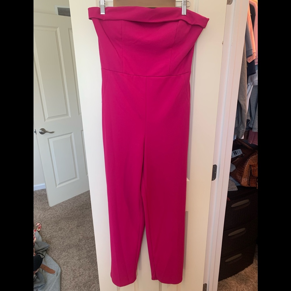 Strapless bright pink long jumpsuit
